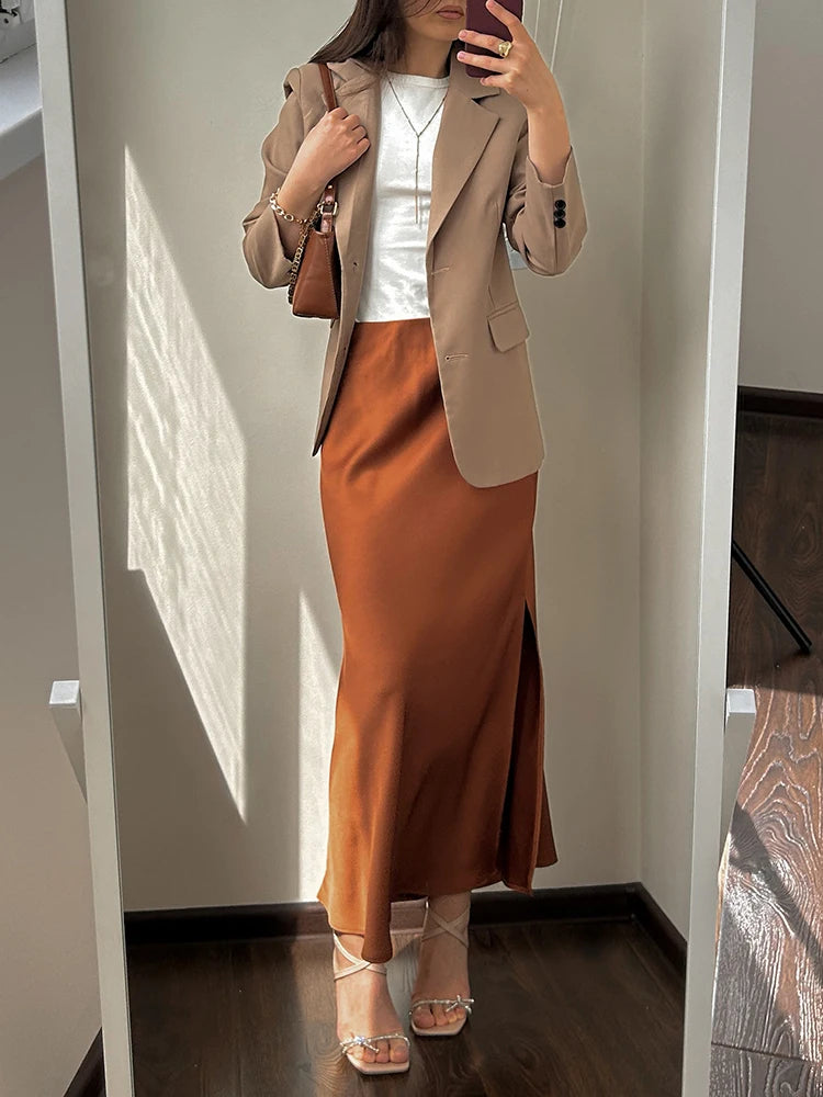 Minerva Satin Slit Maxi Skirt