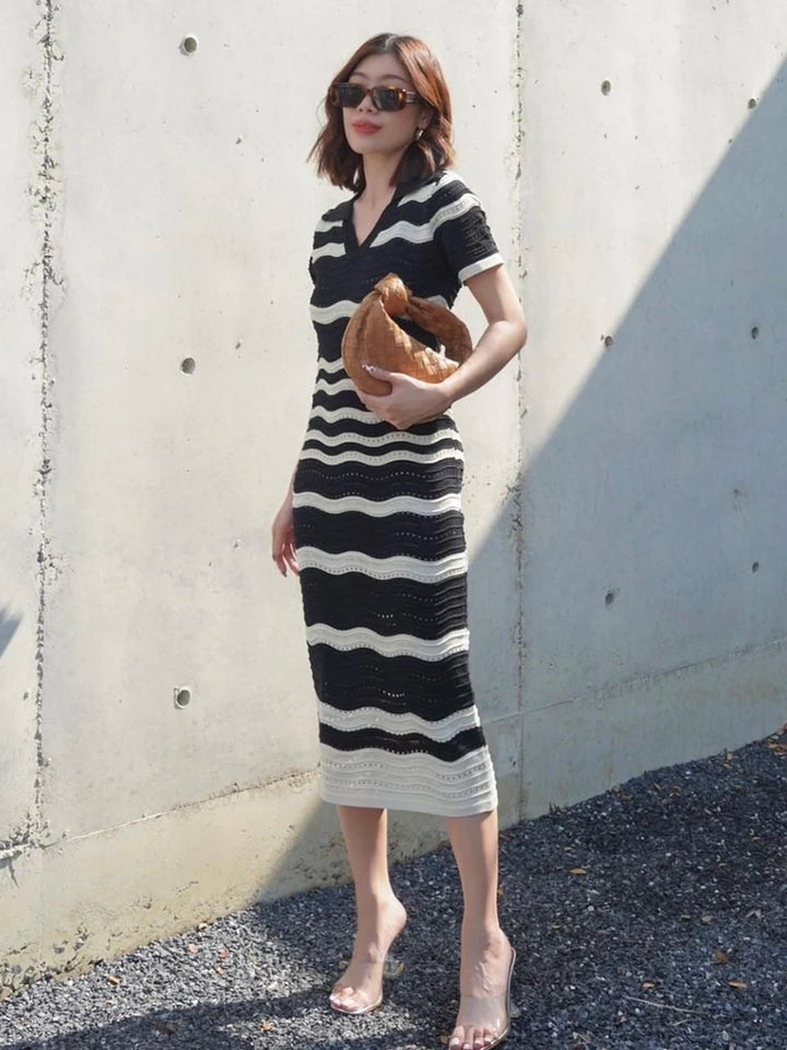 Mornings in Mykonos Wavy Stripes Knit Midi Dress