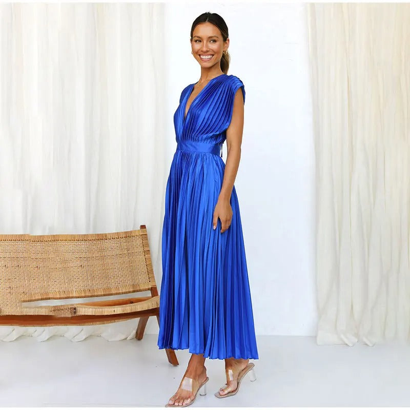 Radiant Affair V- Neck Pleated Long Dress