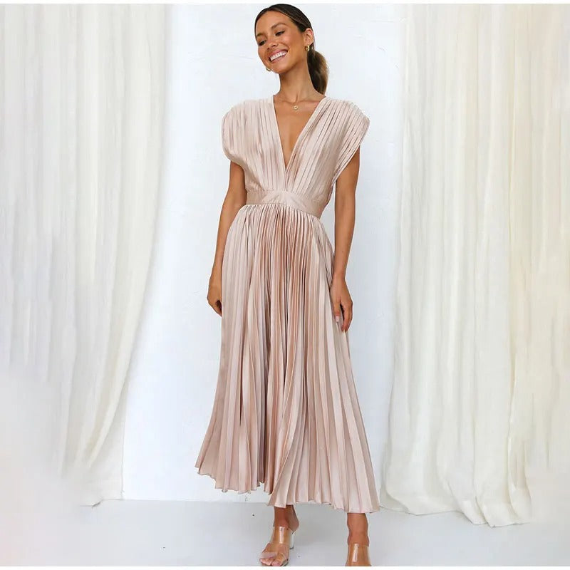 Radiant Affair V- Neck Pleated Long Dress