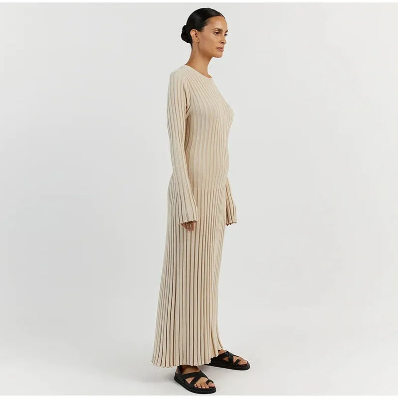 Comfy Aesthetic Ribbed Long Sleeve Maxi Sweater Dress