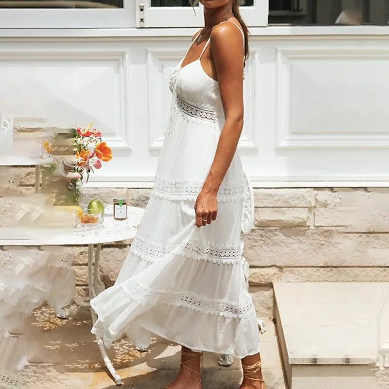 Sunbeam White Lace Tiered Midi Dress