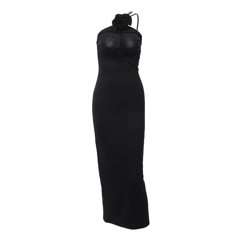 Desirable Rose Black Ruched Bodycon Maxi Dress