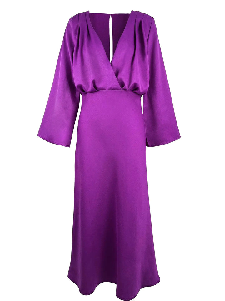 Beautiful Evenings Magenta Deep Neckline Midi Dress