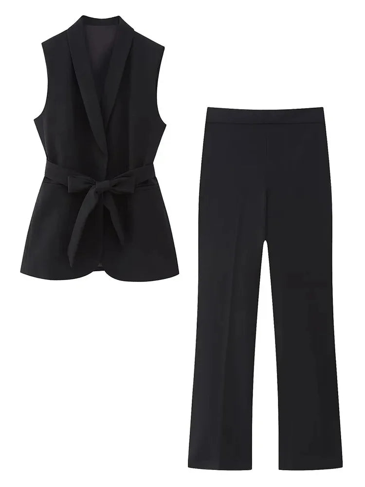 Win the Workweek Black Long Vest and Pants Set