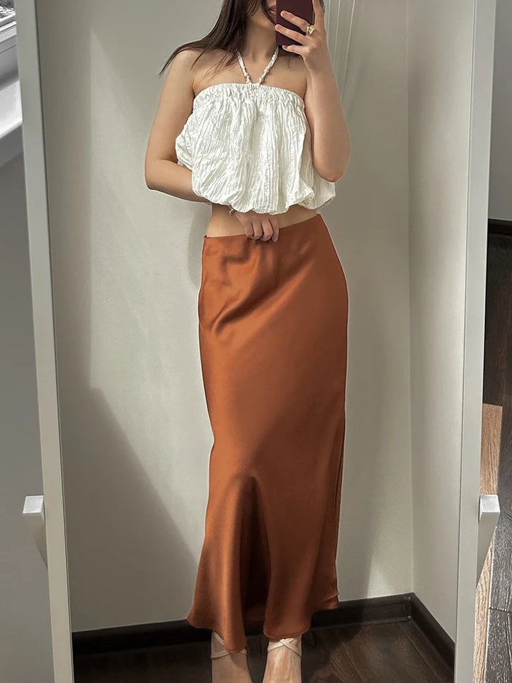 Minerva Satin Slit Maxi Skirt