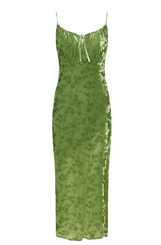 Romance Green Burnout Velvet Maxi Dress