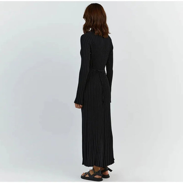 Comfy Aesthetic Ribbed Long Sleeve Maxi Sweater Dress