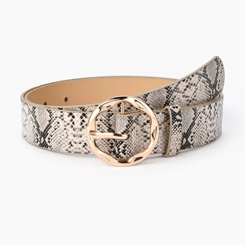 Animal Print Golden Round Buckle Belt