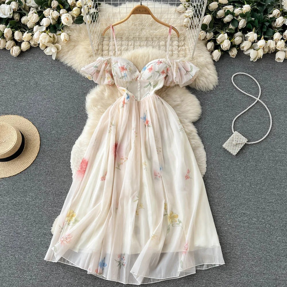 Sweet At Heart White Off shoulder Corset Chiffon Dress