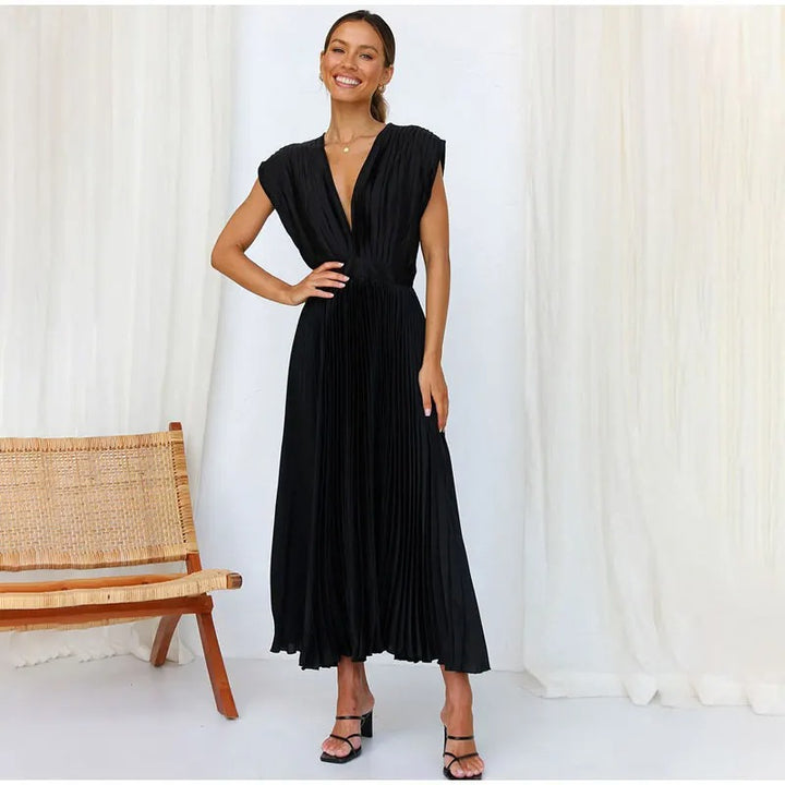 Radiant Affair V- Neck Pleated Long Dress