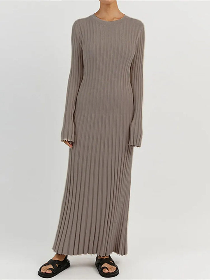 Comfy Aesthetic Ribbed Long Sleeve Maxi Sweater Dress