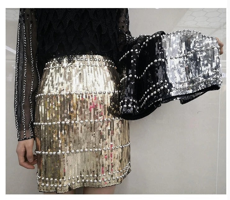 Soiree Sequins and Beads Mini Skirt