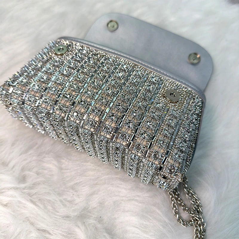 Retro 20s Rhinestone and Gold Chain Clutch