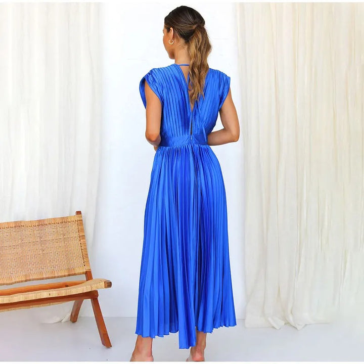 Radiant Affair V- Neck Pleated Long Dress