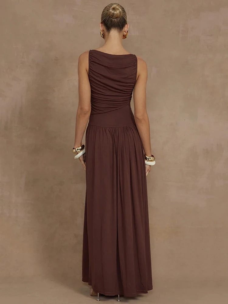 Adorably Asymmetrical Sleeveless Ruched Maxi Dress