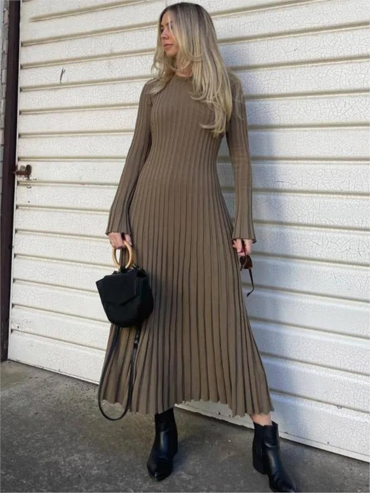 Comfy Aesthetic Ribbed Long Sleeve Maxi Sweater Dress