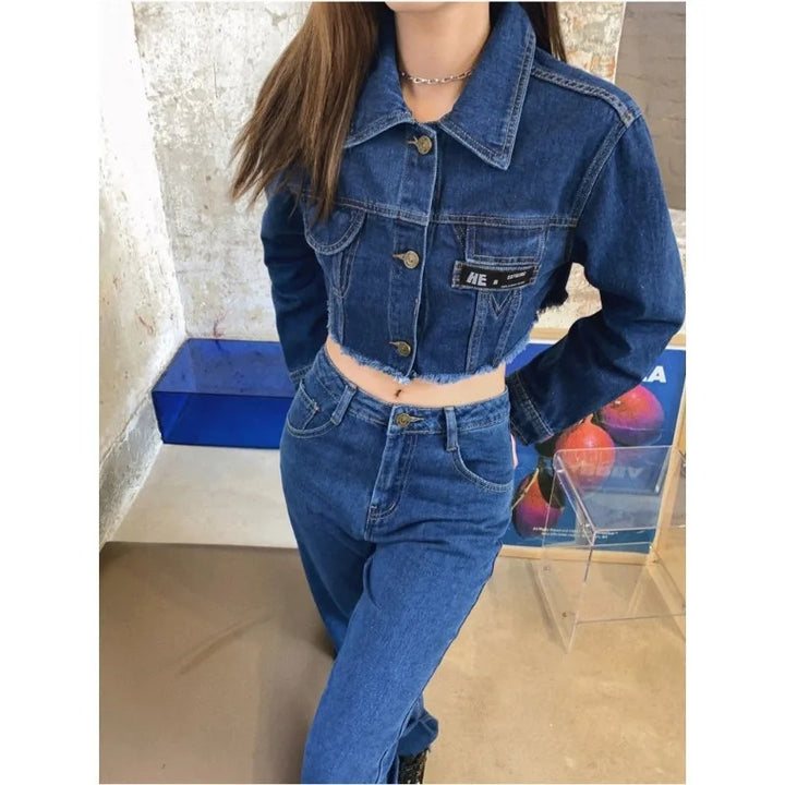 Trendy Approach Medium Wash Button-Front Denim Top and Jeans