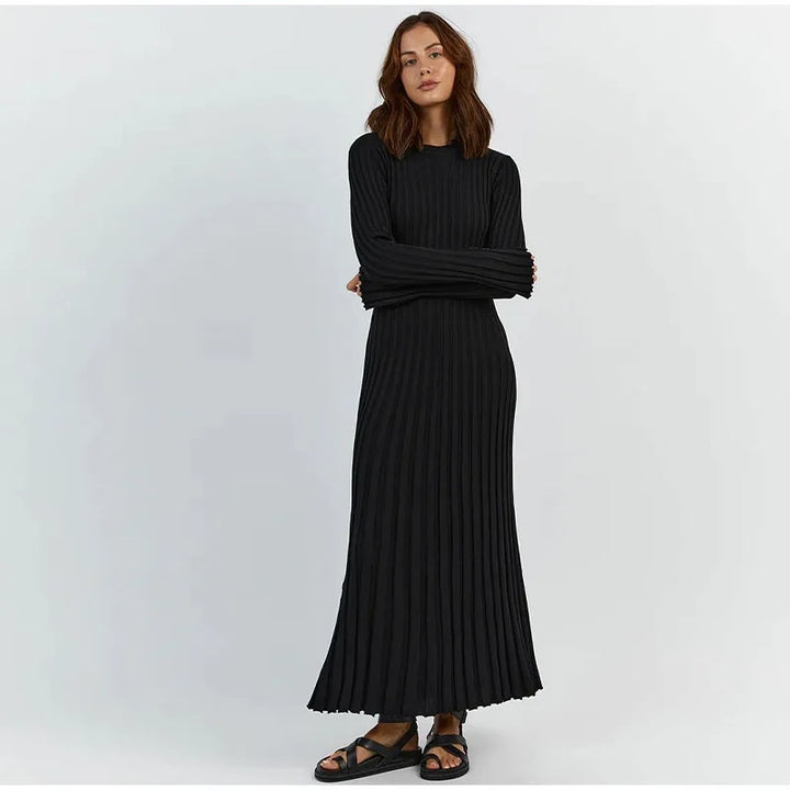 Comfy Aesthetic Ribbed Long Sleeve Maxi Sweater Dress