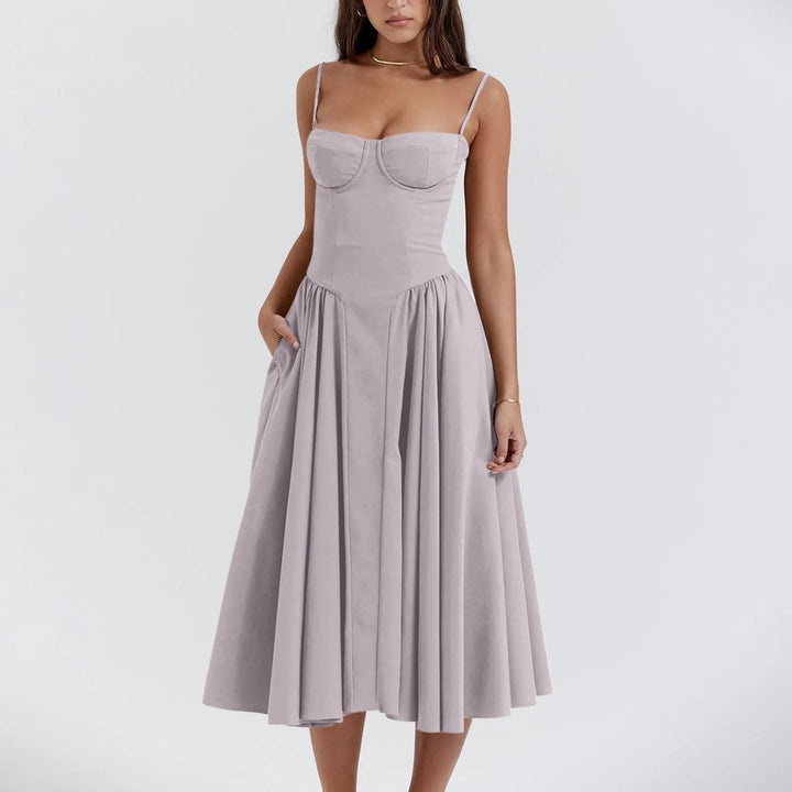 Meet for Tea Low Waist Midi Dress With Pockets