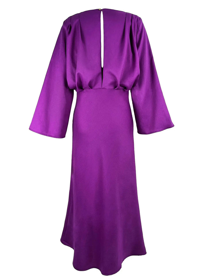 Beautiful Evenings Magenta Deep Neckline Midi Dress