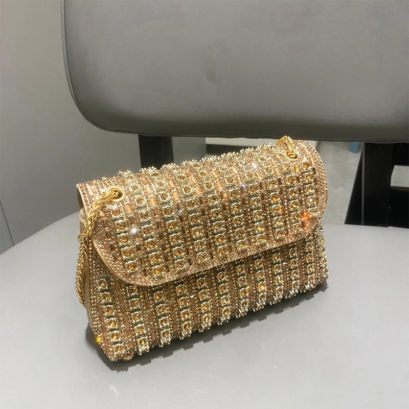 Retro 20s Rhinestone and Gold Chain Clutch