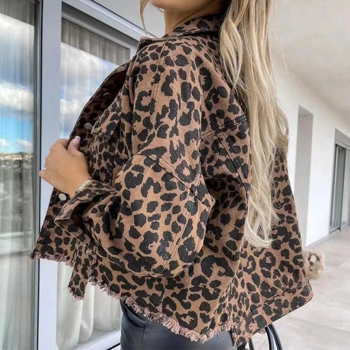 Rock It Out Brown and Black Leopard Print Denim Jacket