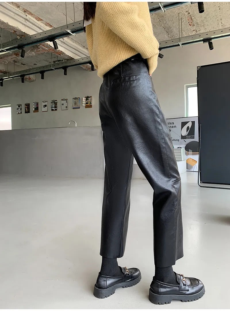 Trendsetting Attitude Vegan Leather High-Waisted Trouser Pants