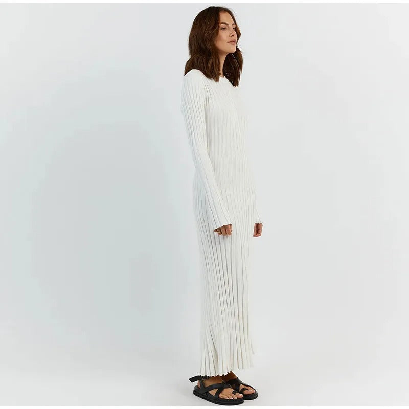 Comfy Aesthetic Ribbed Long Sleeve Maxi Sweater Dress