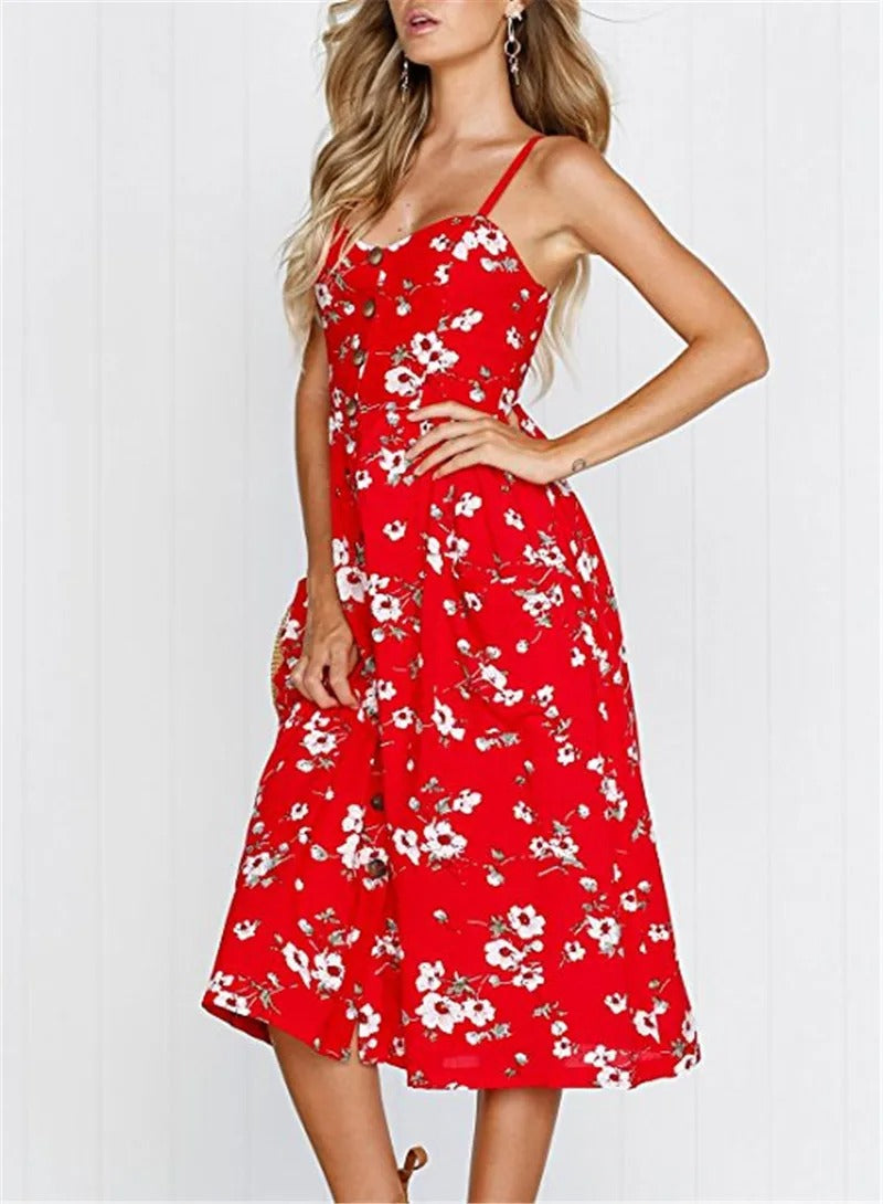 Darling Spaghetti Straps Midi Dress With Pockets