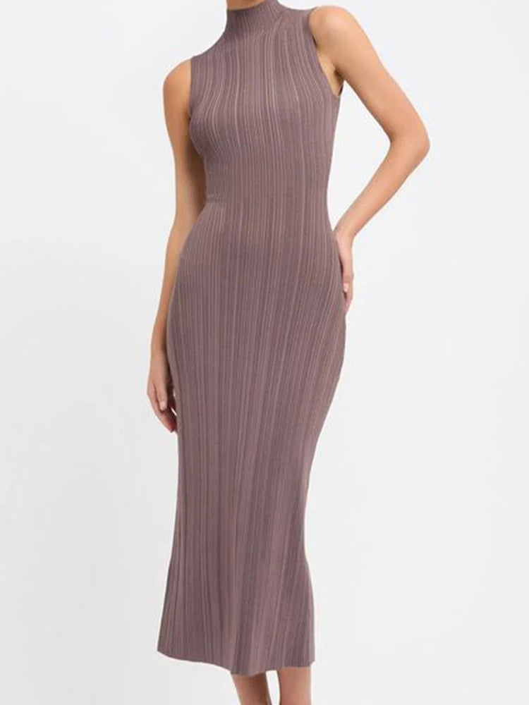 Trendsetting Ribbed Textured Sleeveless Maxi Dress