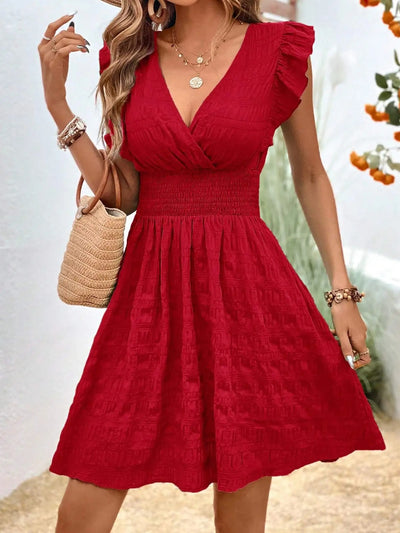 Adorable Heart Surplice Ruffle Sleeve Mini Dress