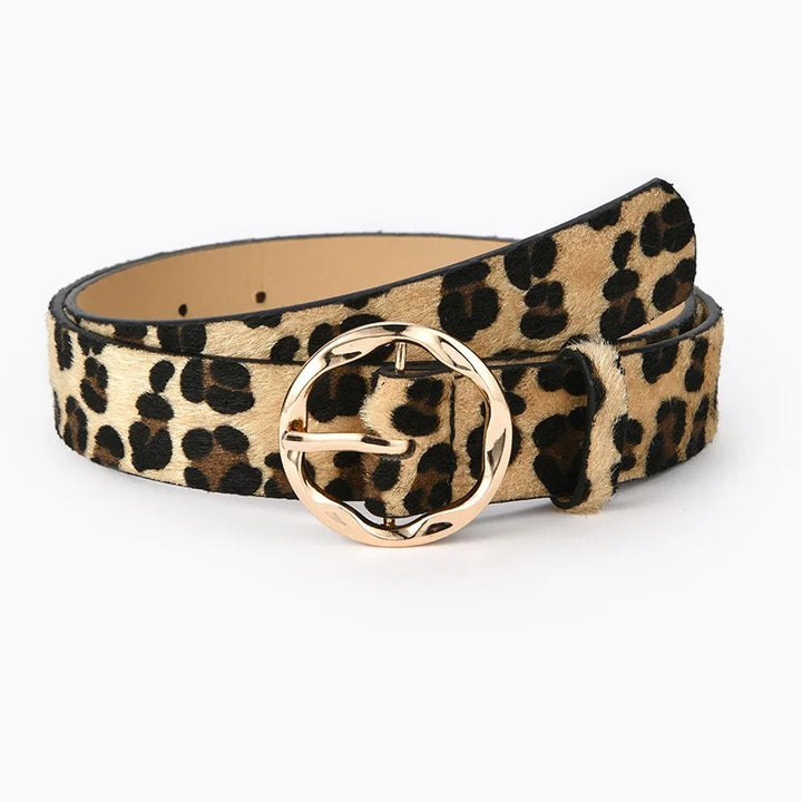 Animal Print Golden Round Buckle Belt