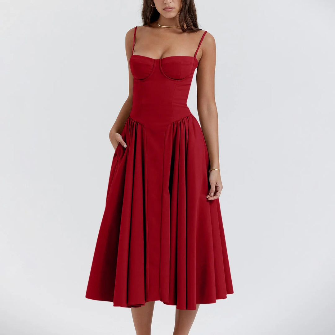 Meet for Tea Low Waist Midi Dress With Pockets