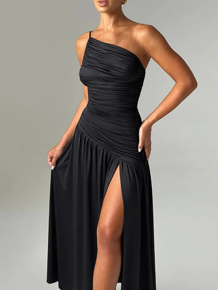 Keeper of Hearts One-Shoulder Slit Maxi Dress