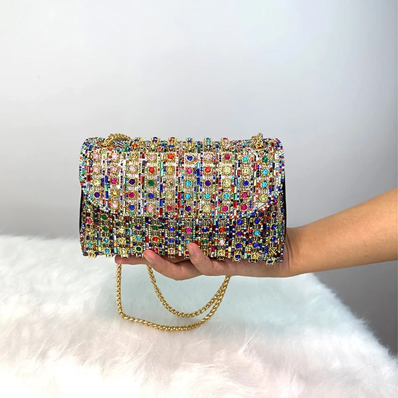 Retro 20s Rhinestone and Gold Chain Clutch