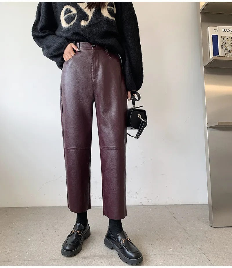 Trendsetting Attitude Vegan Leather High-Waisted Trouser Pants