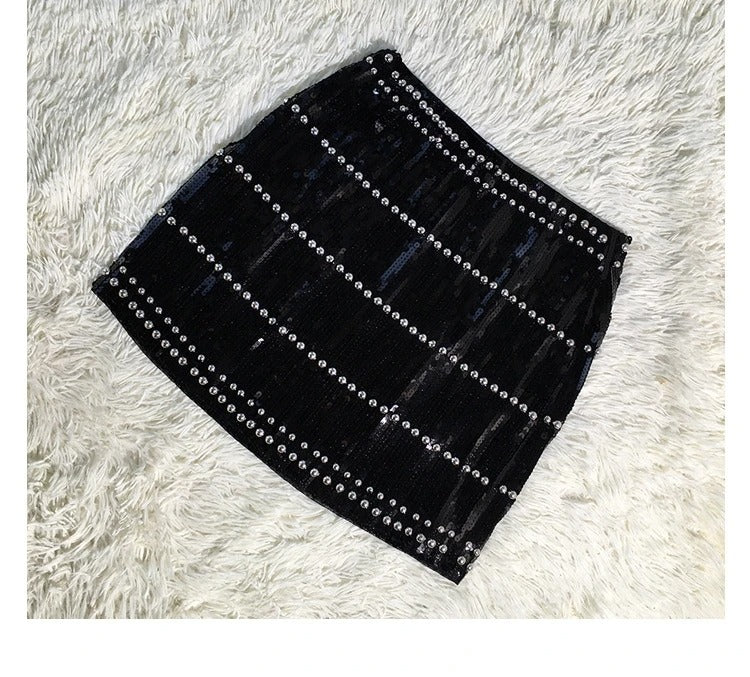 Soiree Sequins and Beads Mini Skirt