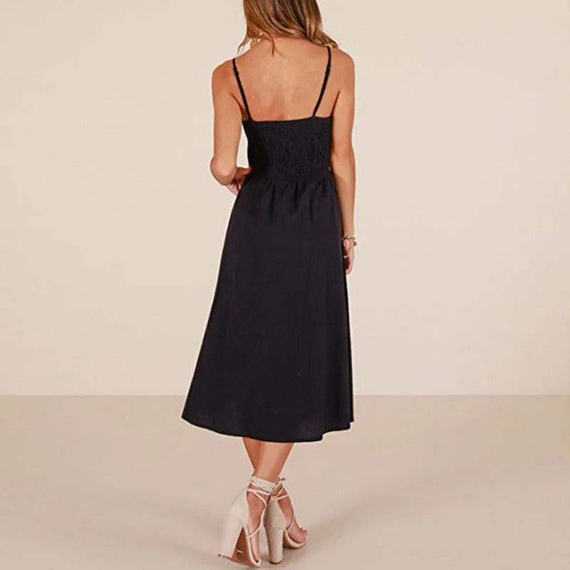 Darling Spaghetti Straps Midi Dress With Pockets