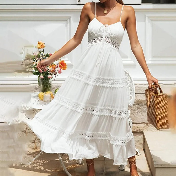 Sunbeam White Lace Tiered Midi Dress