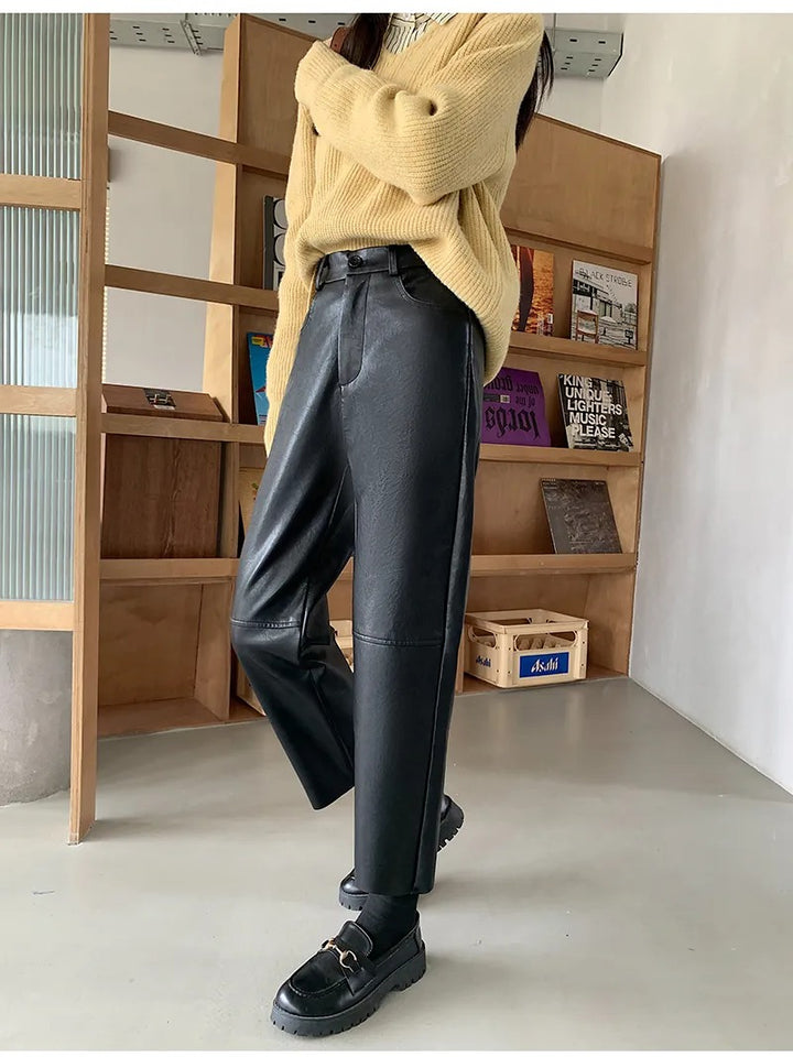 Trendsetting Attitude Vegan Leather High-Waisted Trouser Pants