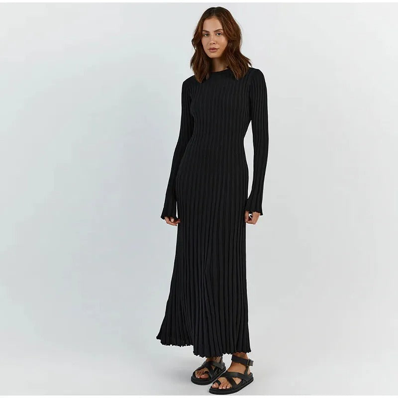 Comfy Aesthetic Ribbed Long Sleeve Maxi Sweater Dress