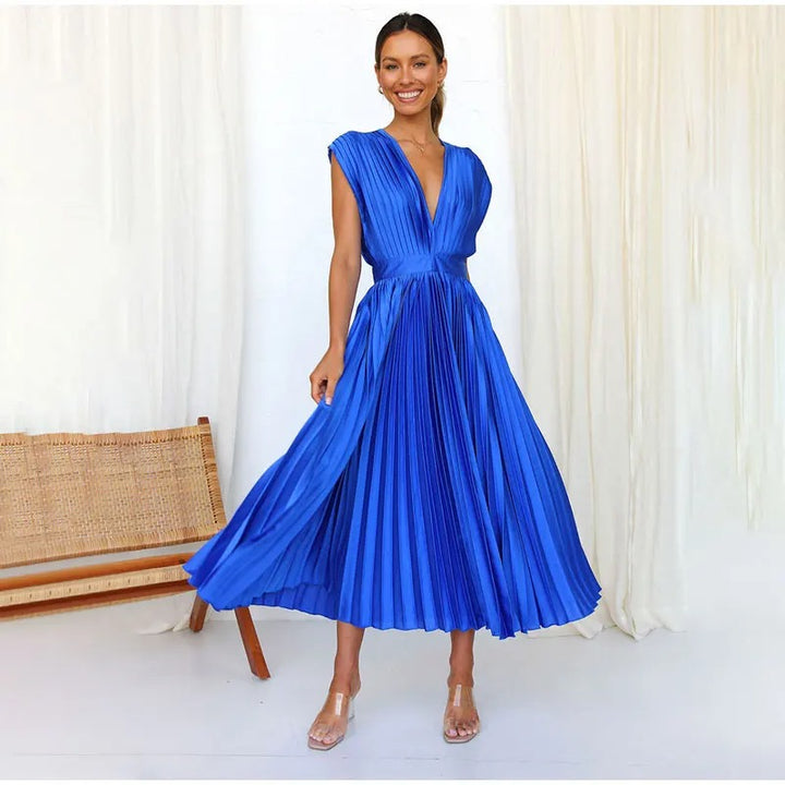 Radiant Affair V- Neck Pleated Long Dress