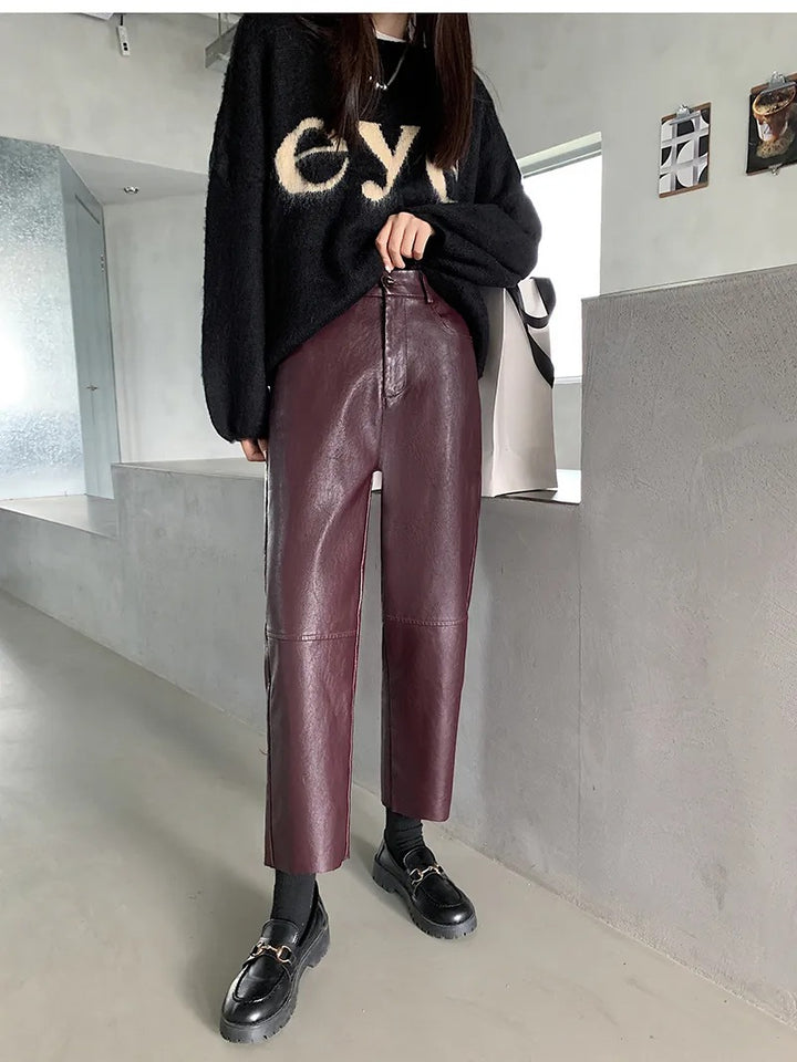 Trendsetting Attitude Vegan Leather High-Waisted Trouser Pants