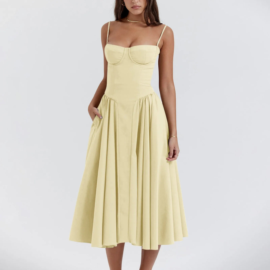 Meet for Tea Low Waist Midi Dress With Pockets