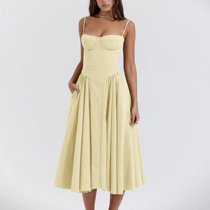 Meet for Tea Low Waist Midi Dress With Pockets