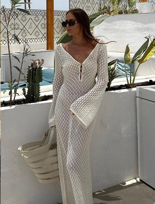 Dreamy Sunset Crochet Knit Maxi Dress