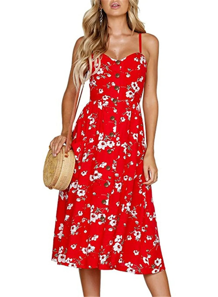 Darling Spaghetti Straps Midi Dress With Pockets