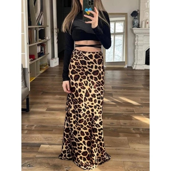 Statement Maker Leopard Print Satin Maxi Skirt