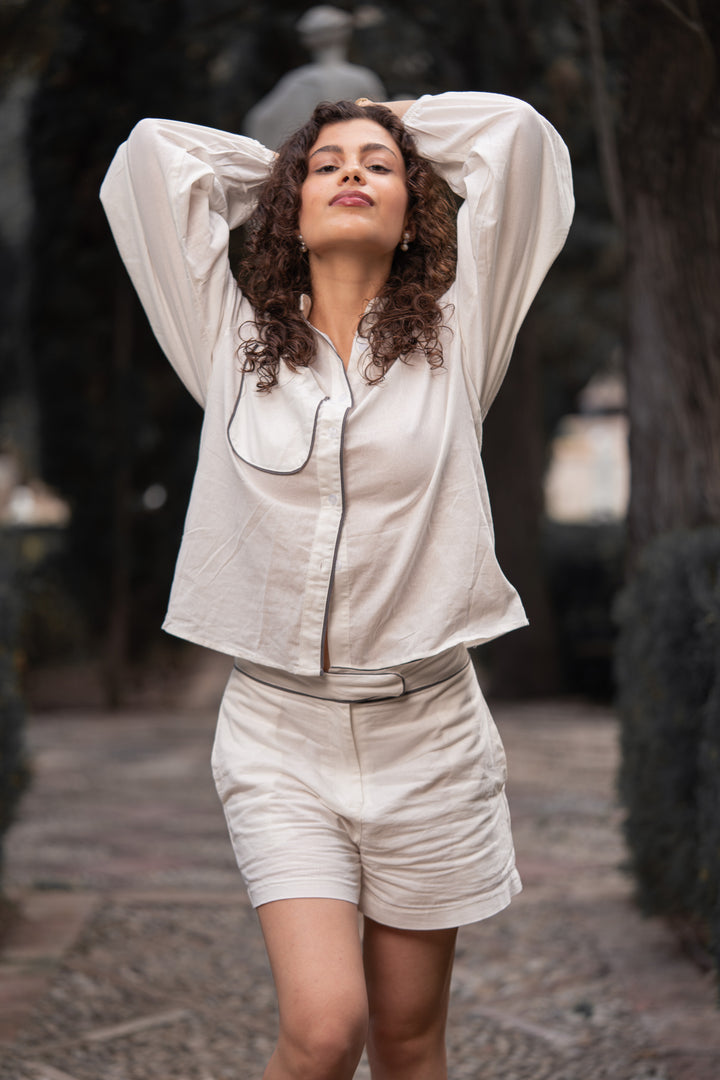 Simple Perfection Button-Up White Top & Shorts Set